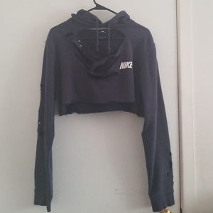 Nike Distressed Cropped Hoodie Large